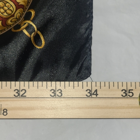 Elegant Gold Black Trim Scarf Featuring Fancy Equestrian Head Dress Square 34" - Picture 3 of 7